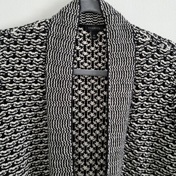 Talbots Chunky Knit Cardigan Sweater Black And White Open Front Women's Size M - Picture 3 of 11